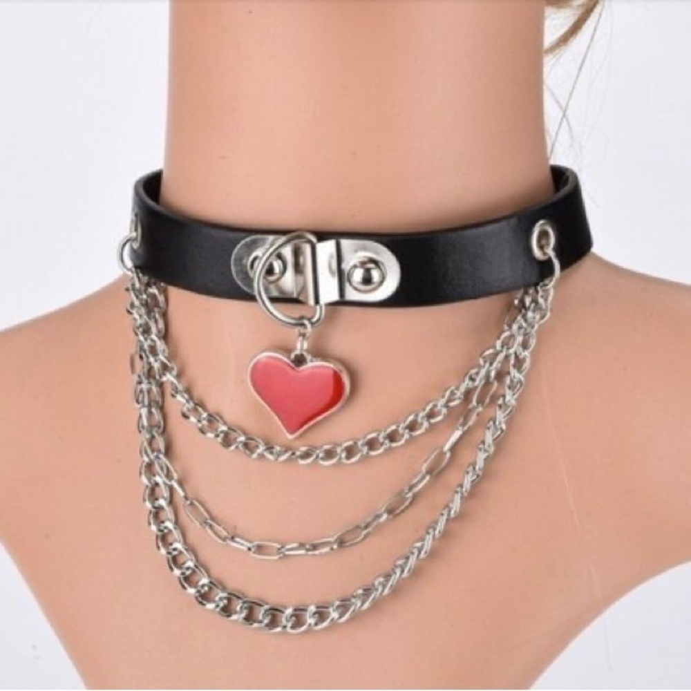 Necklace PU Leather Black Goth Punk Rock Choker Necklaces For Women